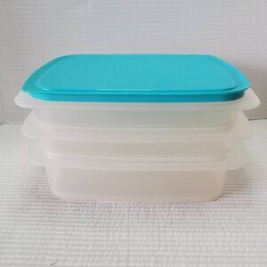 Tupperware Fridge Stackables Deli Keeper Family Set 3 Containers Aqua Blue Tray